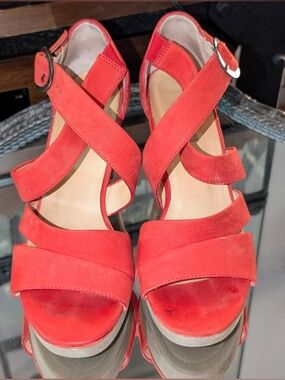 Paul Green Red Strappy Platform Leather Heels